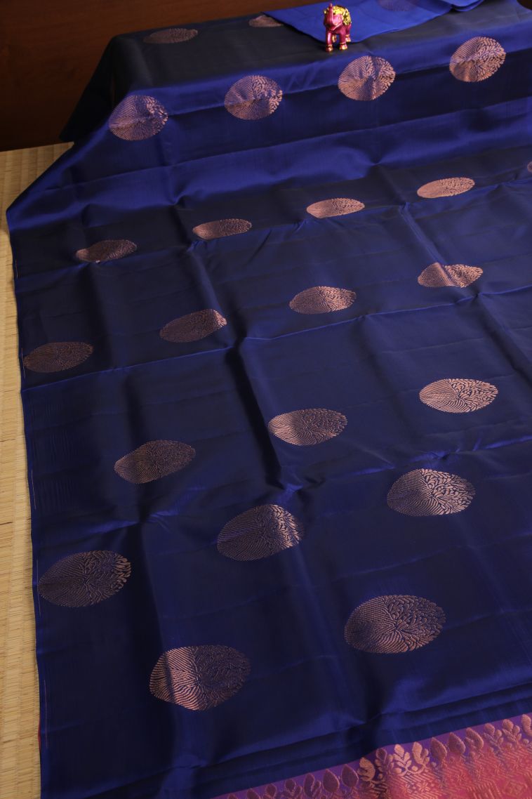 Admiral Blue Soft Silk Saree with Copper Zari Circle Mottif view 2