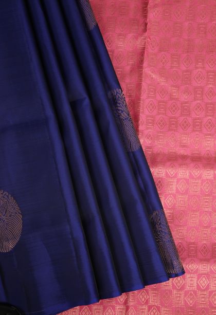 Admiral Blue Soft Silk Saree with Copper Zari Circle Mottif