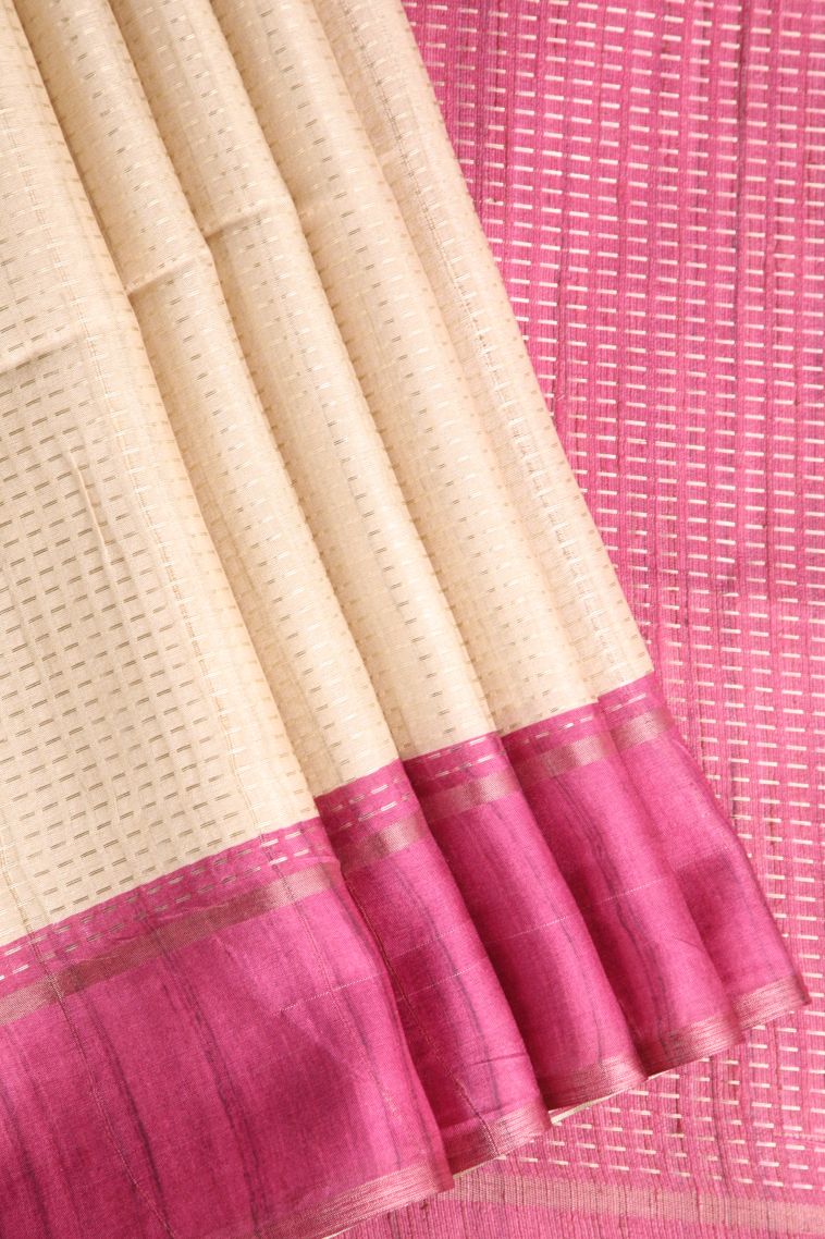 Coconut White Jute Sarees with Gold Zari Vaira Oosi view 1