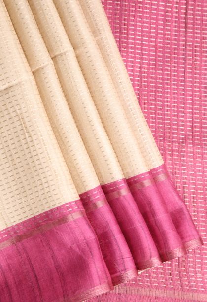 Coconut White Jute Sarees with Gold Zari Vaira Oosi