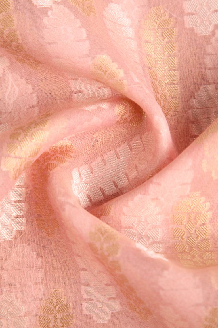 Peach Pink Organza Saree with Without Zari Zari Floral Patterns view 4