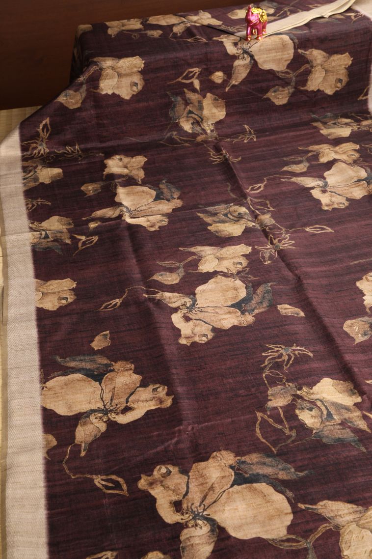 Grape Purple Organza Saree with Gold Zari Floral Patterns view 2