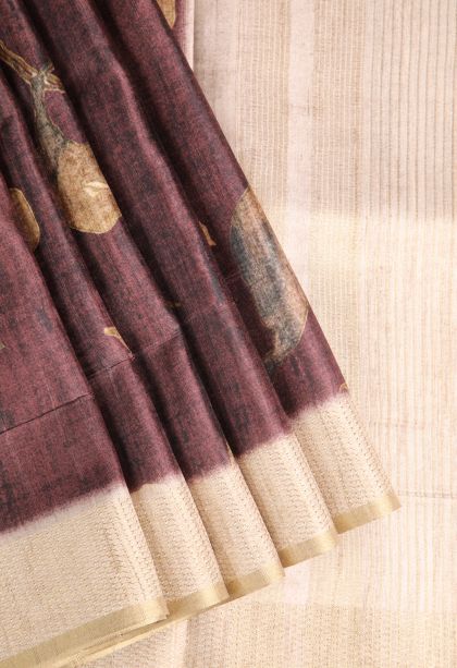 Grape Purple Organza Saree with Gold Zari Floral Patterns