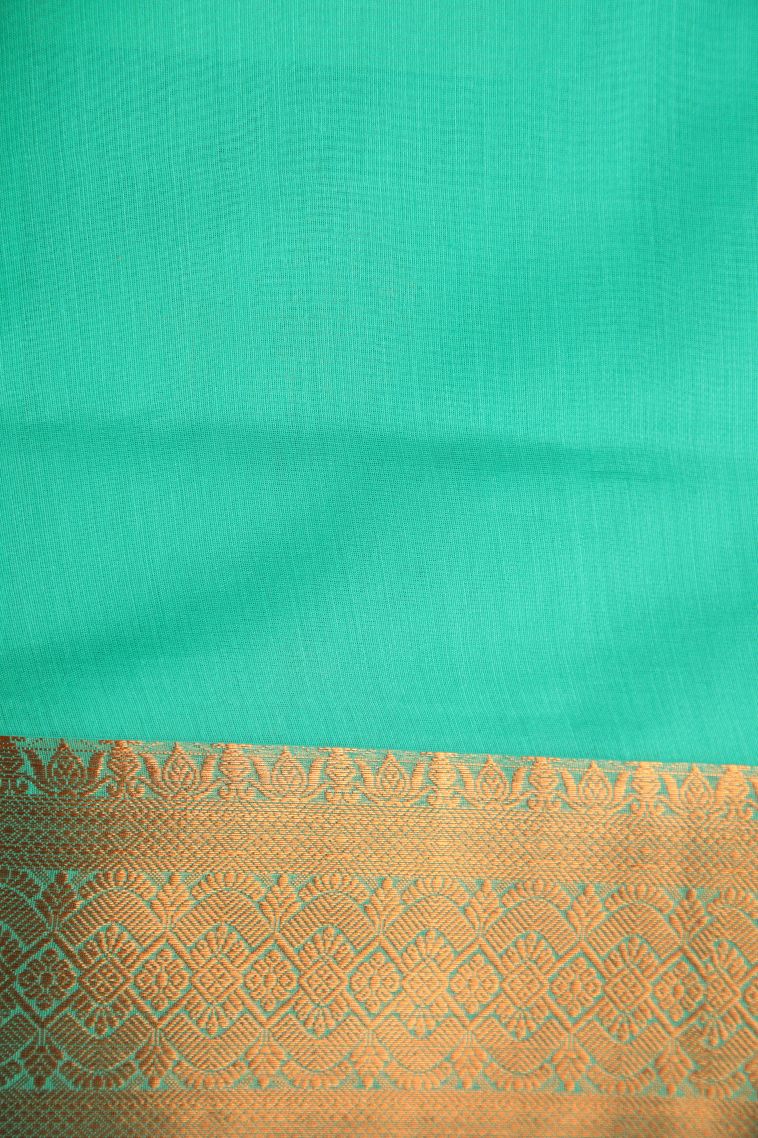 Mint Green Silk Cotton with Gold Zari Thilagam Puttas view 3