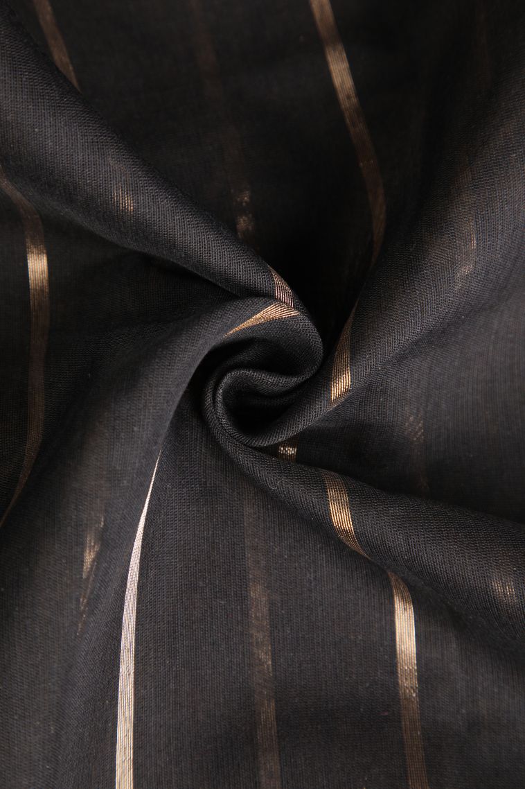 Asphalt Black Semi Tussar Silk with Gold Zari Stripes view 4