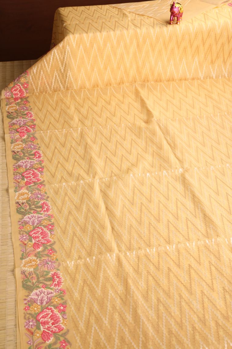 Macaroon Yellow Organza Saree with Multy Colour Zari Geometric Shapes view 2