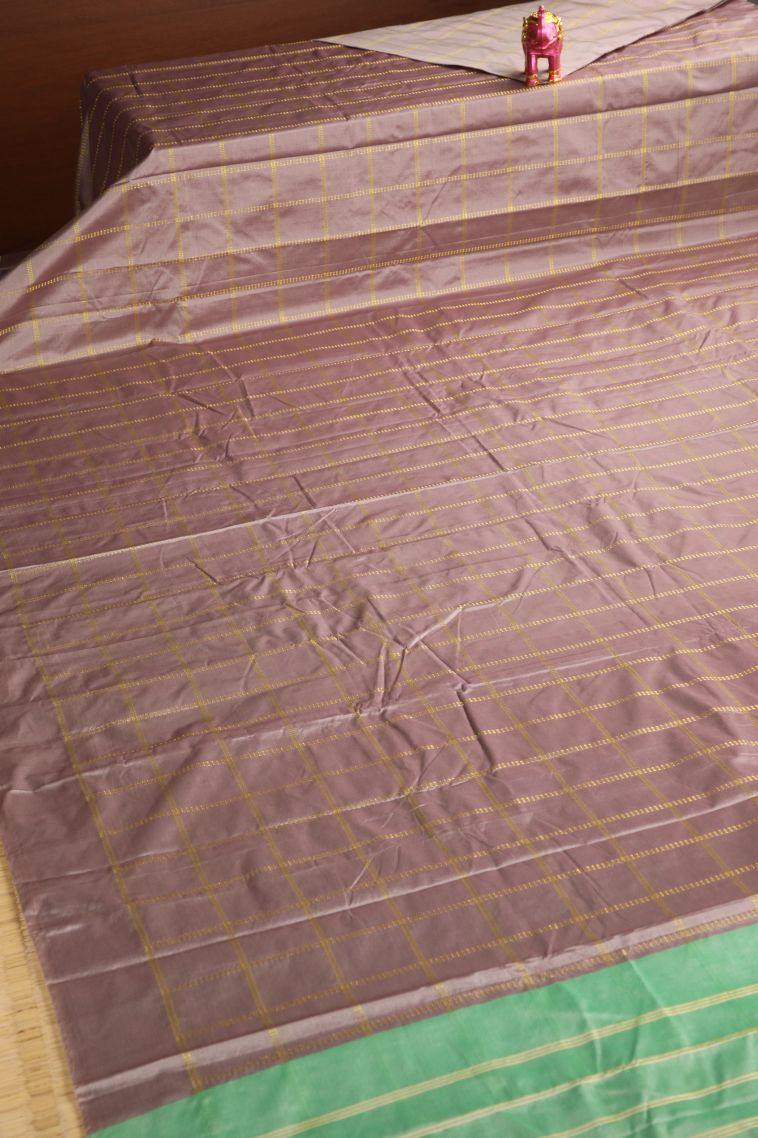 Tawny Brown Soft Silk Saree with Gold Zari Checks view 2