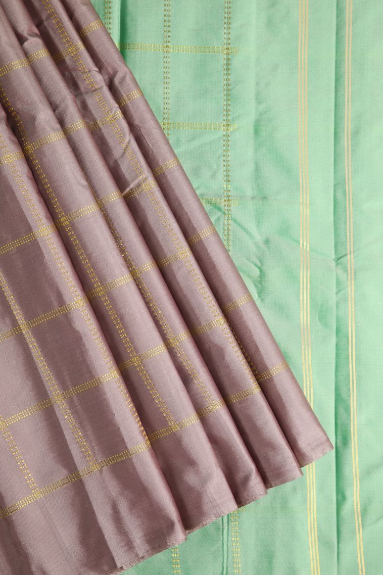 Tawny Brown Soft Silk Saree with Gold Zari Checks