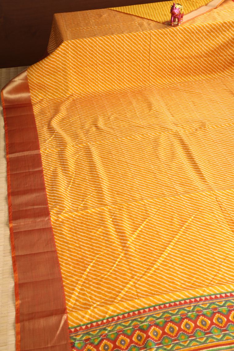 Gold Semi Tussar Silk with Gold Zari Geometric Shapes view 2