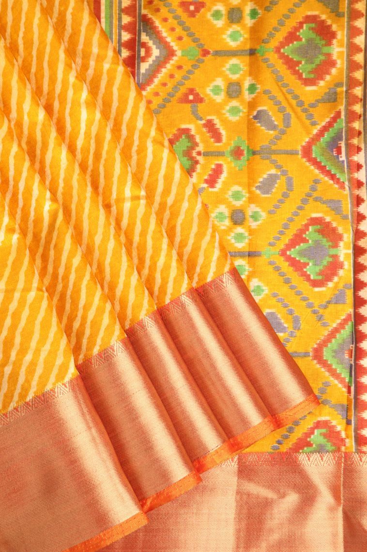 Gold Semi Tussar Silk with Gold Zari Geometric Shapes view 1