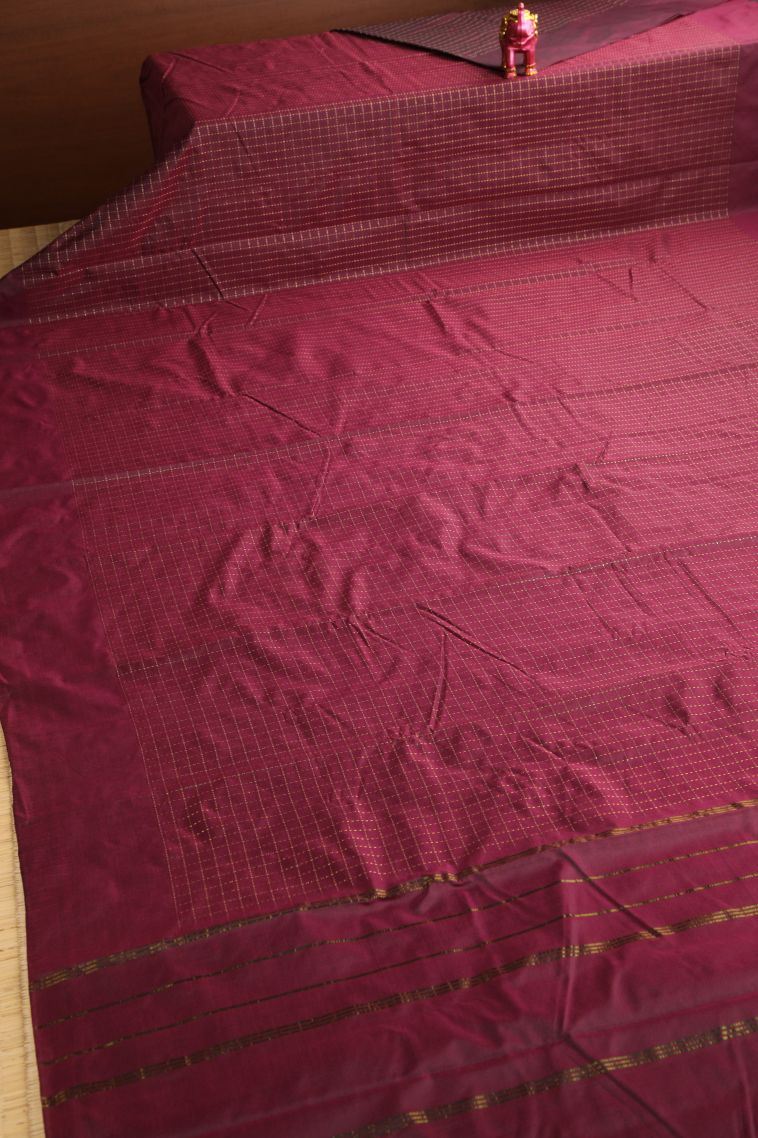 Bosenberry Purple Soft Silk Saree with Gold Zari Vaira Oosi view 2