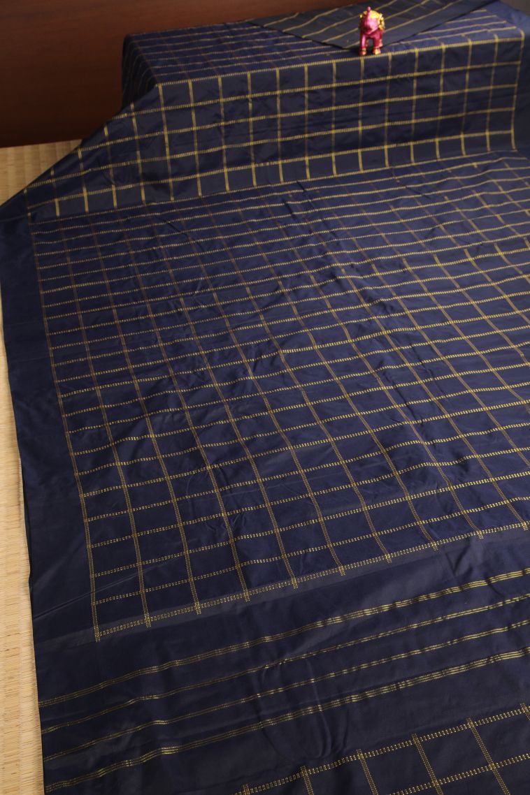 Berry Blue Soft Silk Saree with Gold Zari Checks view 2