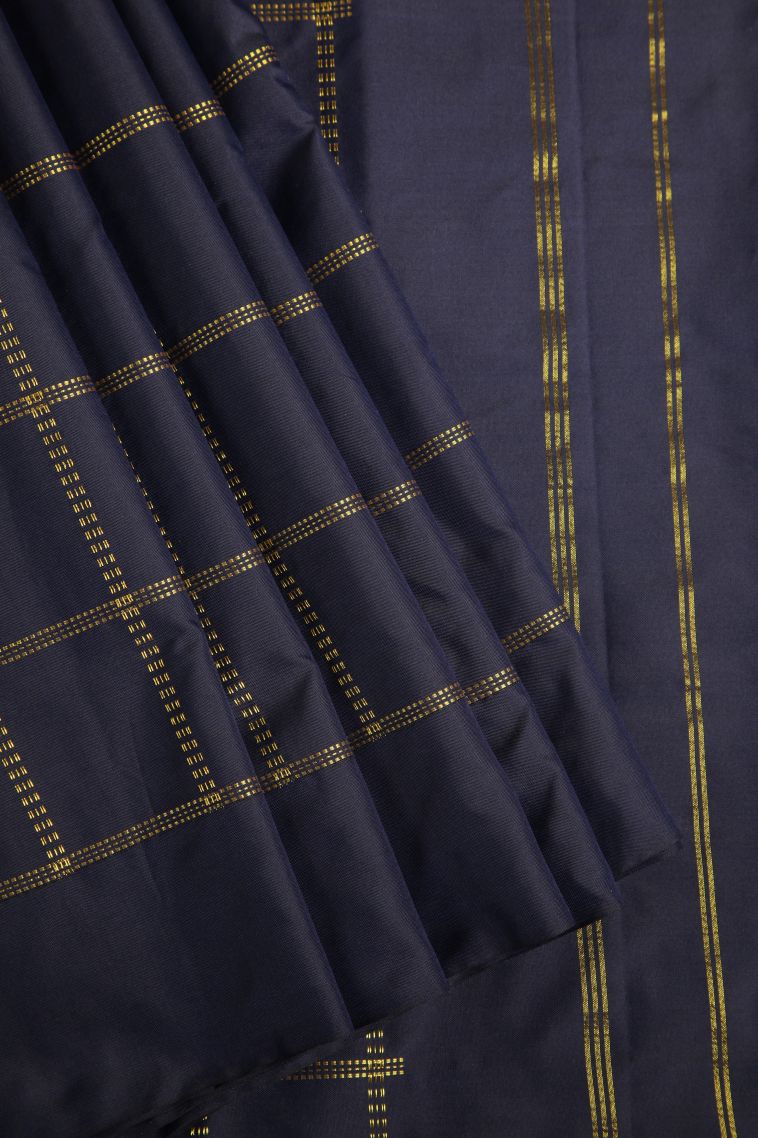 Berry Blue Soft Silk Saree with Gold Zari Checks view 1