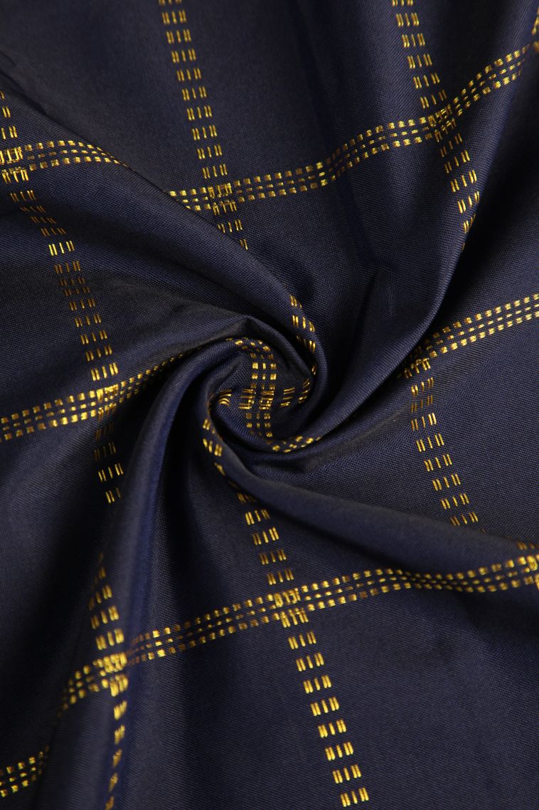 Berry Blue Soft Silk Saree with Gold Zari Checks view 4