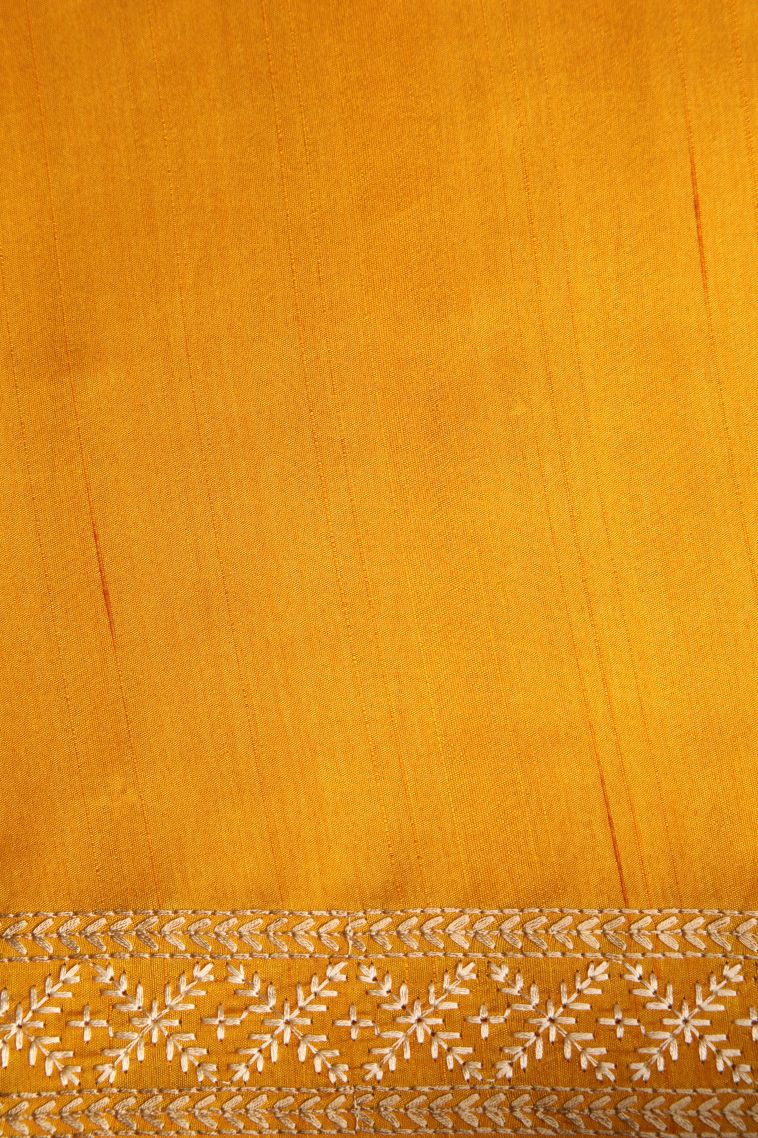 Merigold Orange Raw Silk Sarees with Without Zari Zari Embroidary view 3