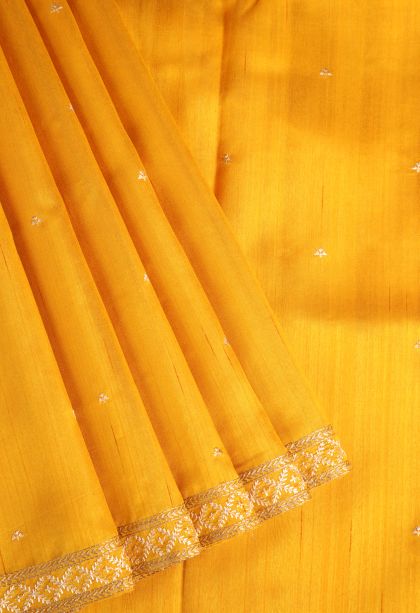 Merigold Orange Raw Silk Sarees with Without Zari Zari Embroidary