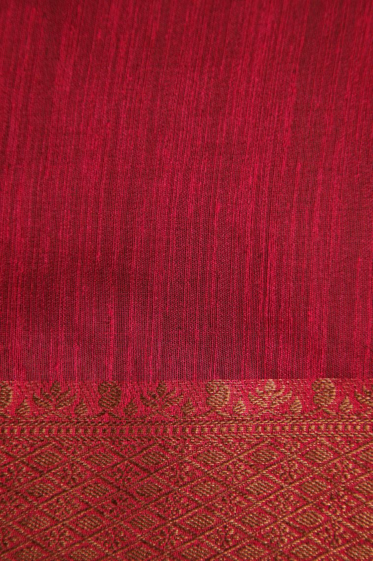 Pine Green Semi Tussar Silk with Gold Zari Plain view 3