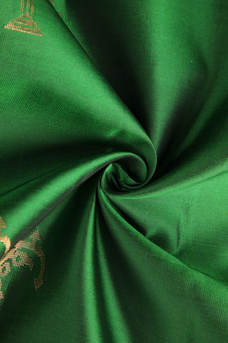 Basil Green Soft Silk Saree with Copper Zari Floral Puttas view 4