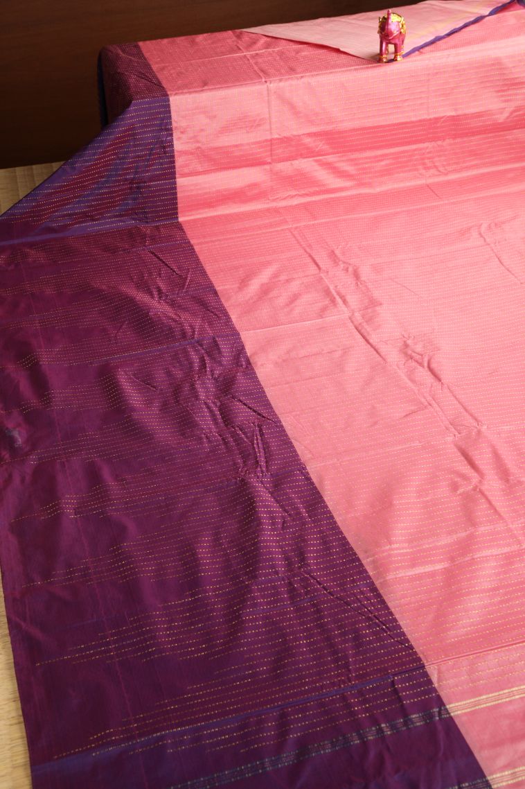 Rose Pink Soft Silk Saree with Gold Zari Vaira Oosi view 2