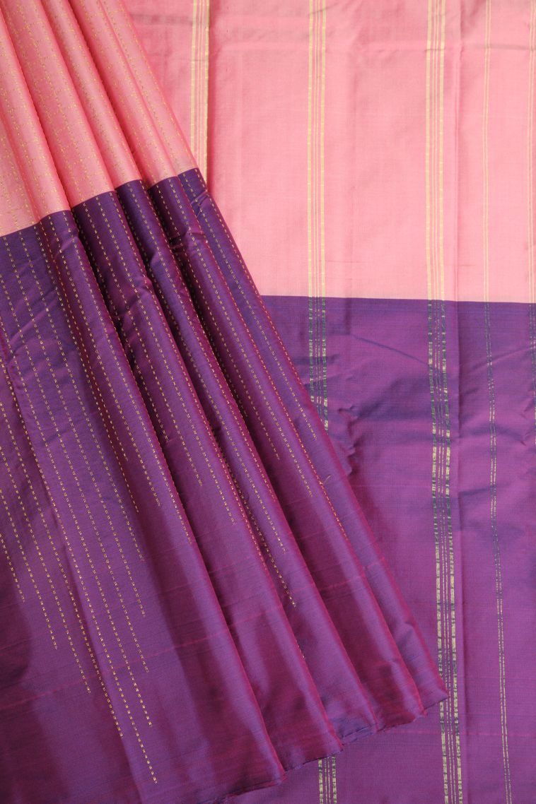 Rose Pink Soft Silk Saree with Gold Zari Vaira Oosi