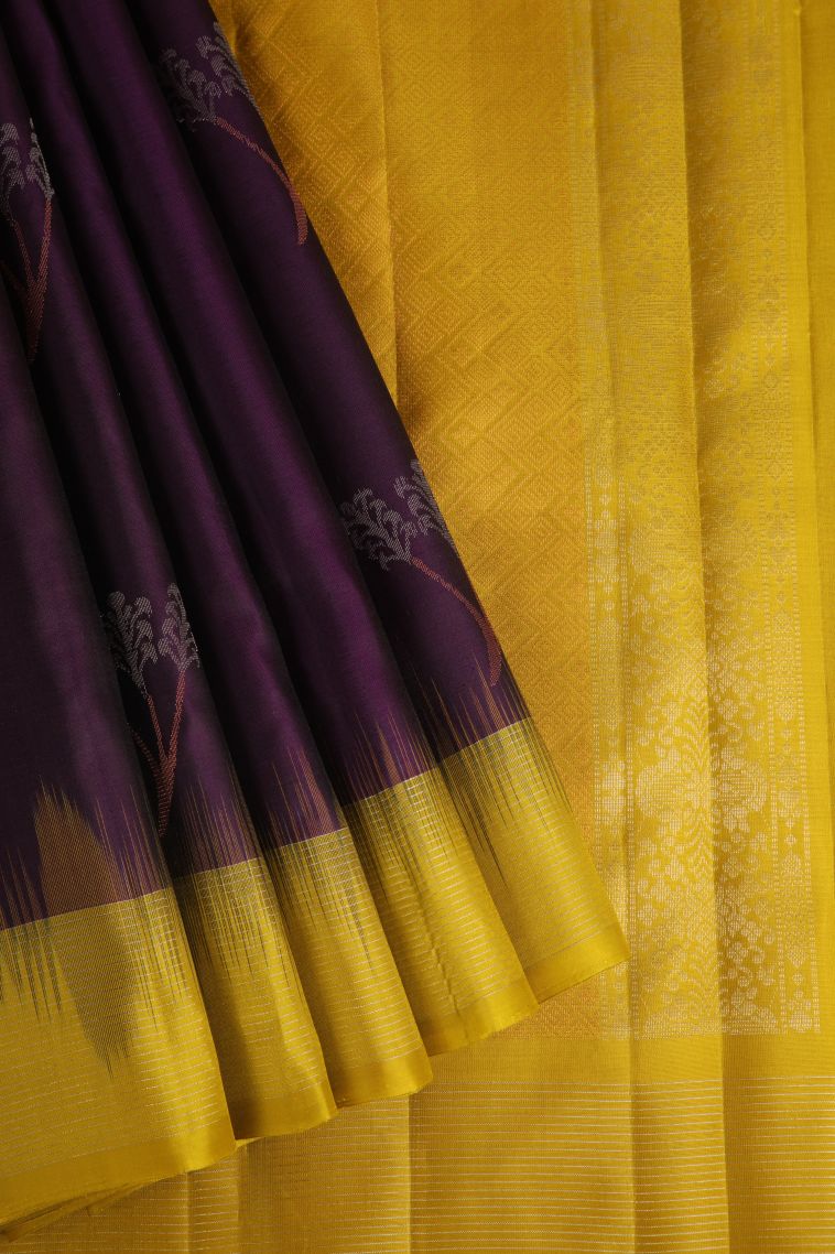 Bosenberry Purple Soft Silk Saree with Gold And Silver Zari Floral Patterns view 1