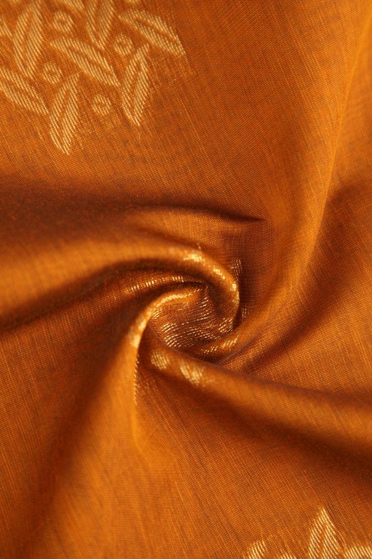 Sepia Yellow Silk Cotton with Gold Zari Floral Puttas view 4