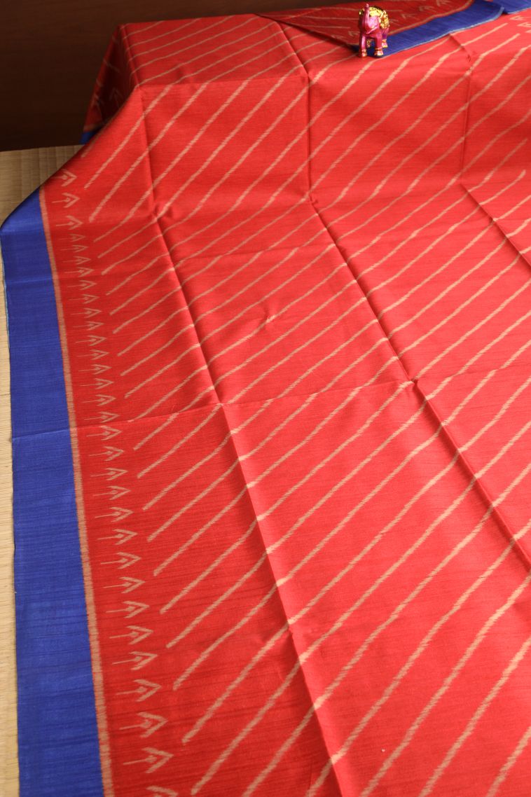 Dawn Red Semi Tussar Silk with Without Zari Zari Cross Straipes view 2