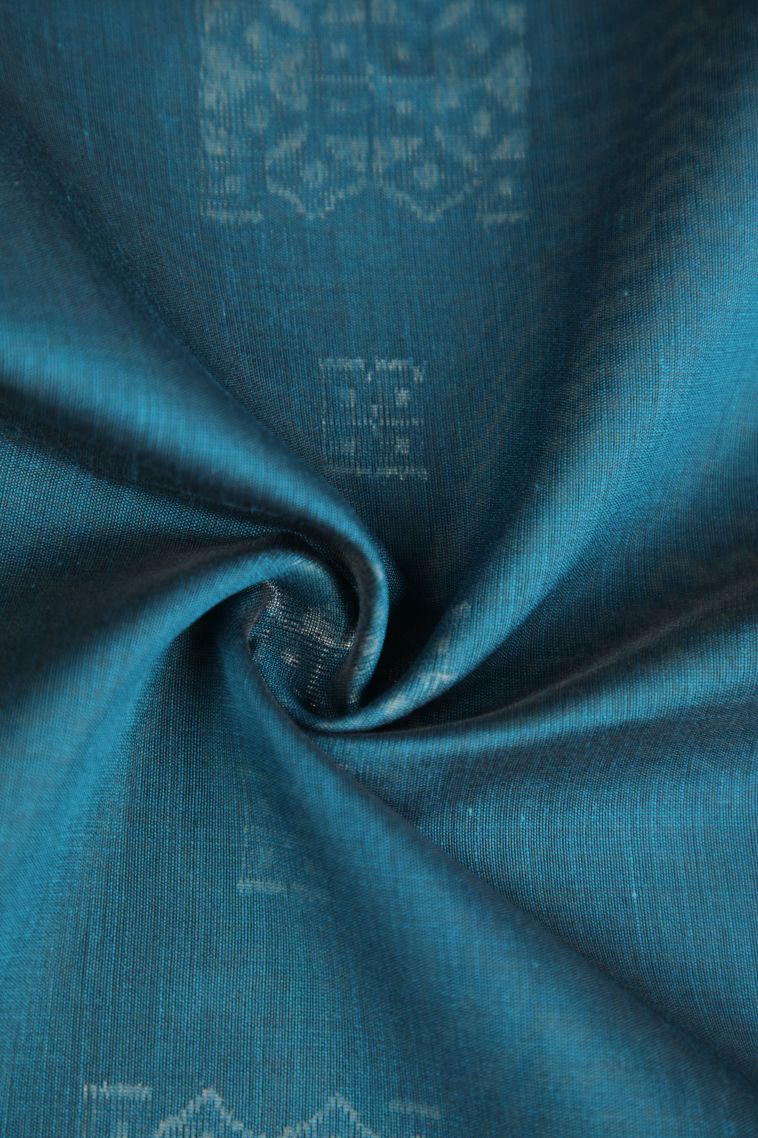 Aegean Blue Silk Cotton with Gold Zari Floral Puttas view 4