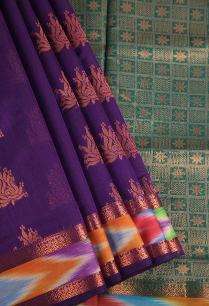 Viola Purple Silk Cotton with Gold Zari Floral Puttas