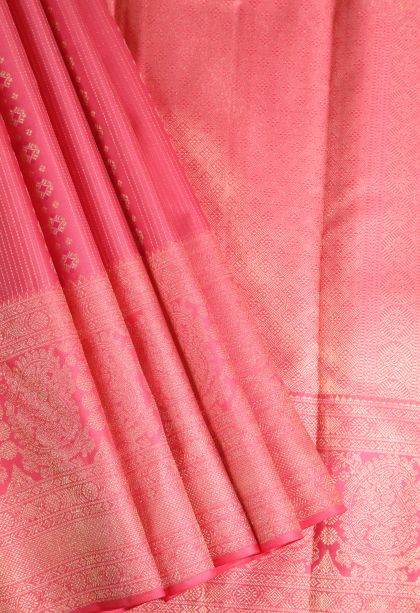 Punch Pink Kanchipuram Silk Sarees with Gold Zari Vaira Oosi