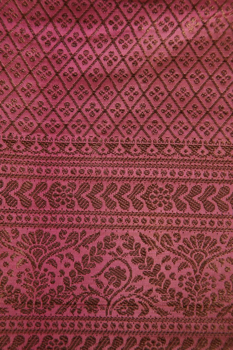 Fern Green Semi Raw Silk Printed with Antic Zari Thilagam Puttas view 3