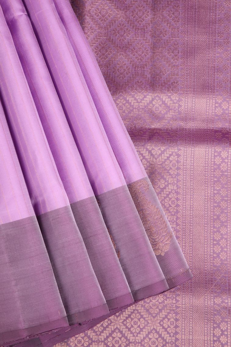 Lean Pink Soft Silk Saree with Copper Zari Stripes view 1