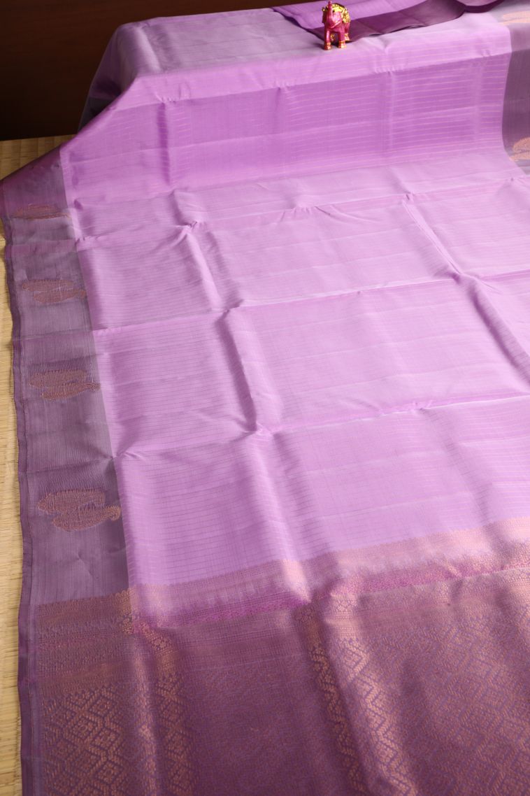 Lean Pink Soft Silk Saree with Copper Zari Stripes view 2