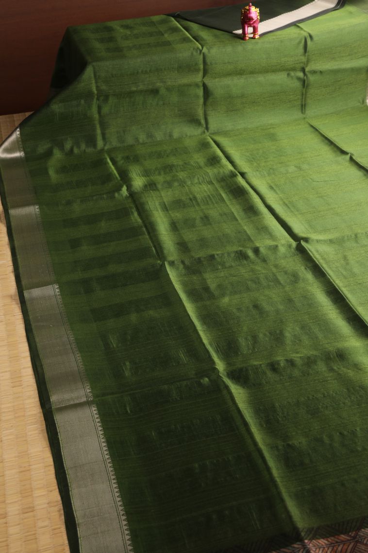 Basil Green Semi Tussar Silk with Gold Zari Plain view 2