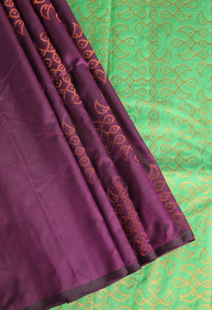 Bosenberry Purple Soft Silk Saree with Copper Zari Kolam Pattern