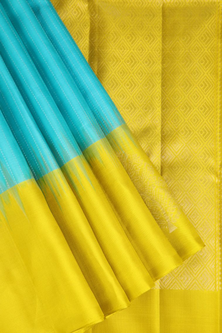 Arctic Blue Soft Silk Saree with Gold Zari Vaira Oosi view 1