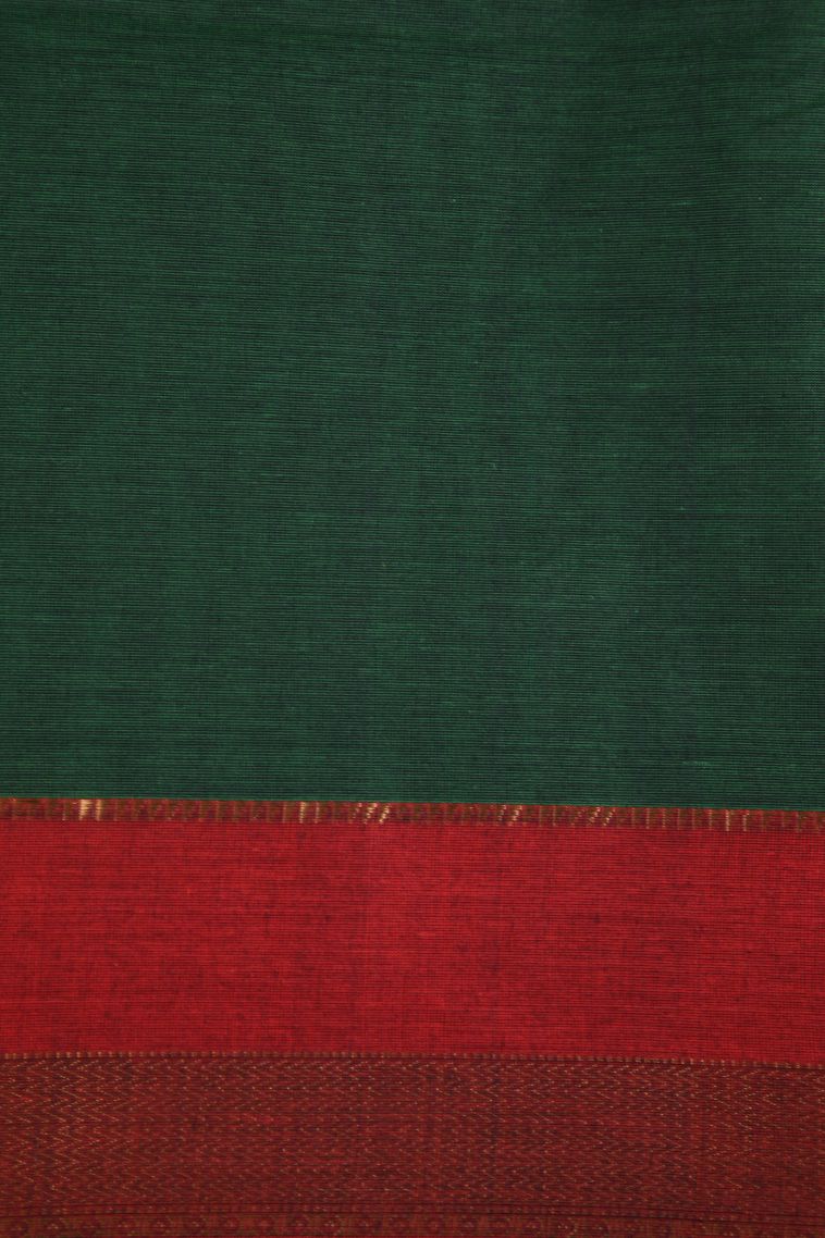 Bottle Green Kovai Cotton Sarees with Gold Zari Peacock Motifs view 3