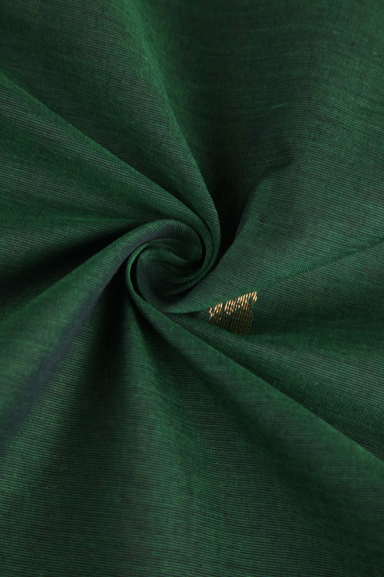 Bottle Green Kovai Cotton Sarees with Gold Zari Peacock Motifs view 4