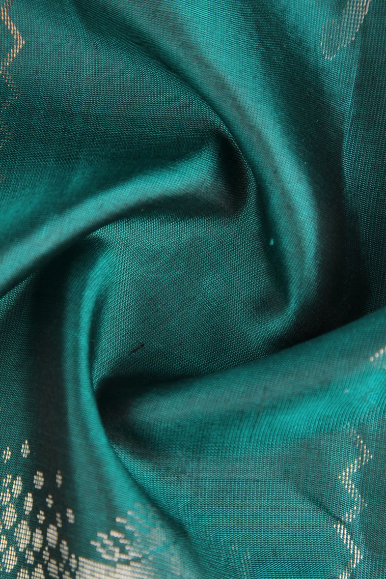 Bottle Green Soft Silk Saree with Gold Zari Animal  Mottif view 4