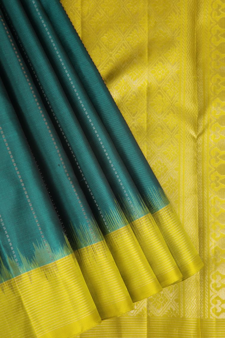 Bottle Green Soft Silk Saree with Gold Zari Animal  Mottif