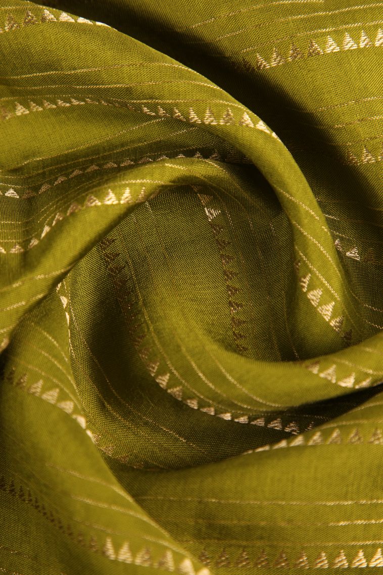 Olive Green Fancy Saree with Gold Zari Temple Pattern view 4