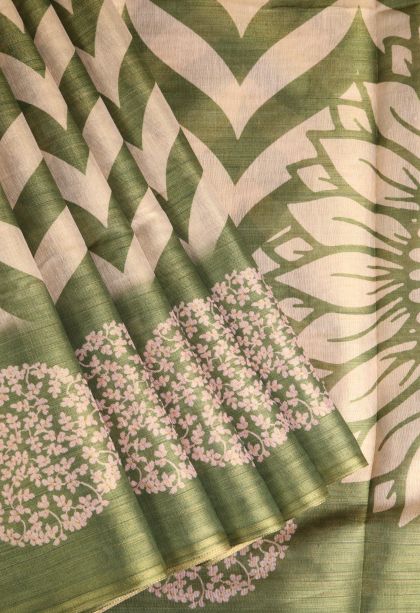 Moccon Green Tissue Silk Sarees with Gold Zari Zig Zag Pattern