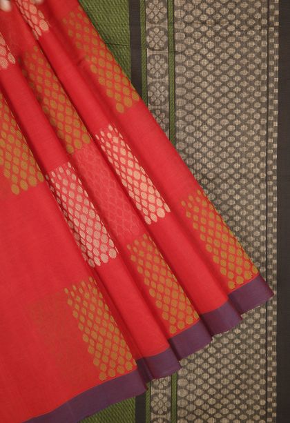 Strawberry Pink Pure Handloom Kovai Cotton with Without Zari Zari Buttis (small Dots Or Motifs)