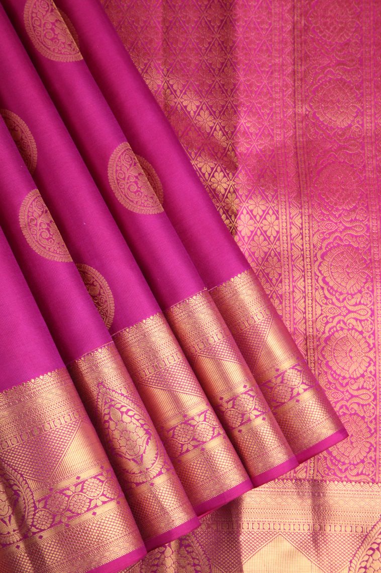 Magenta  Pink Soft Silk Saree with Gold Zari Floral Puttas