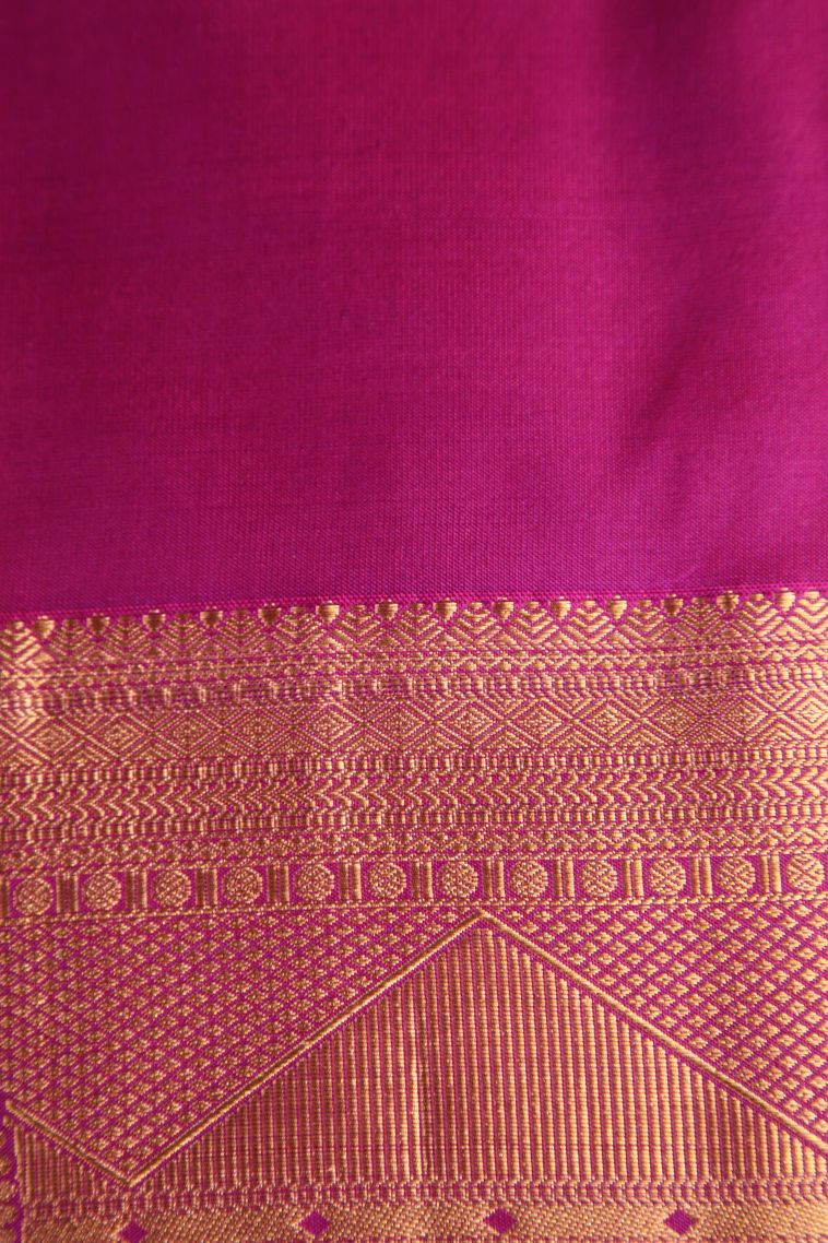 Magenta  Pink Soft Silk Saree with Gold Zari Floral Puttas view 3