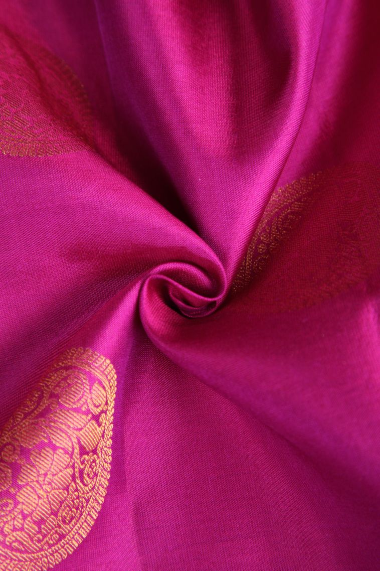 Magenta  Pink Soft Silk Saree with Gold Zari Floral Puttas view 4