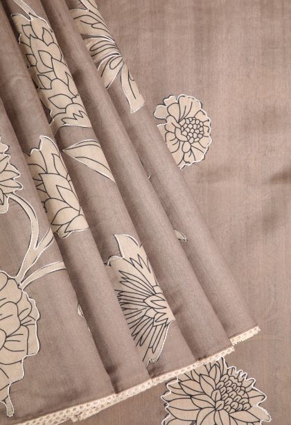 Vanilla Custard Yellow Tussar Saree with Without Zari Zari Floral Patterns