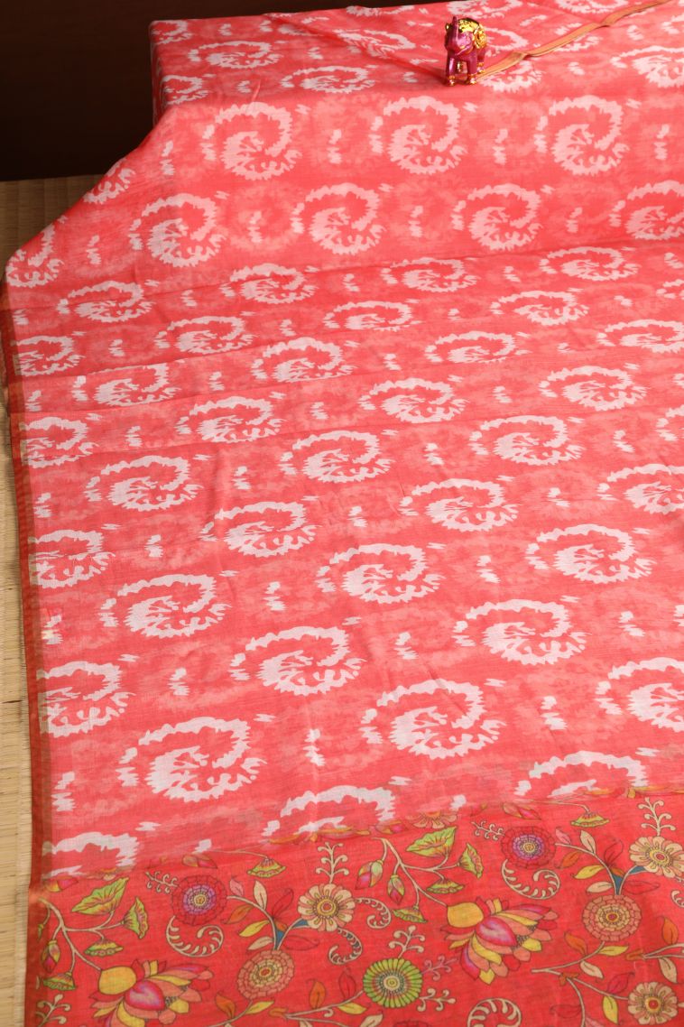 Coral Pink Linen Saree with Without Zari Zari Pathik Motifs view 2