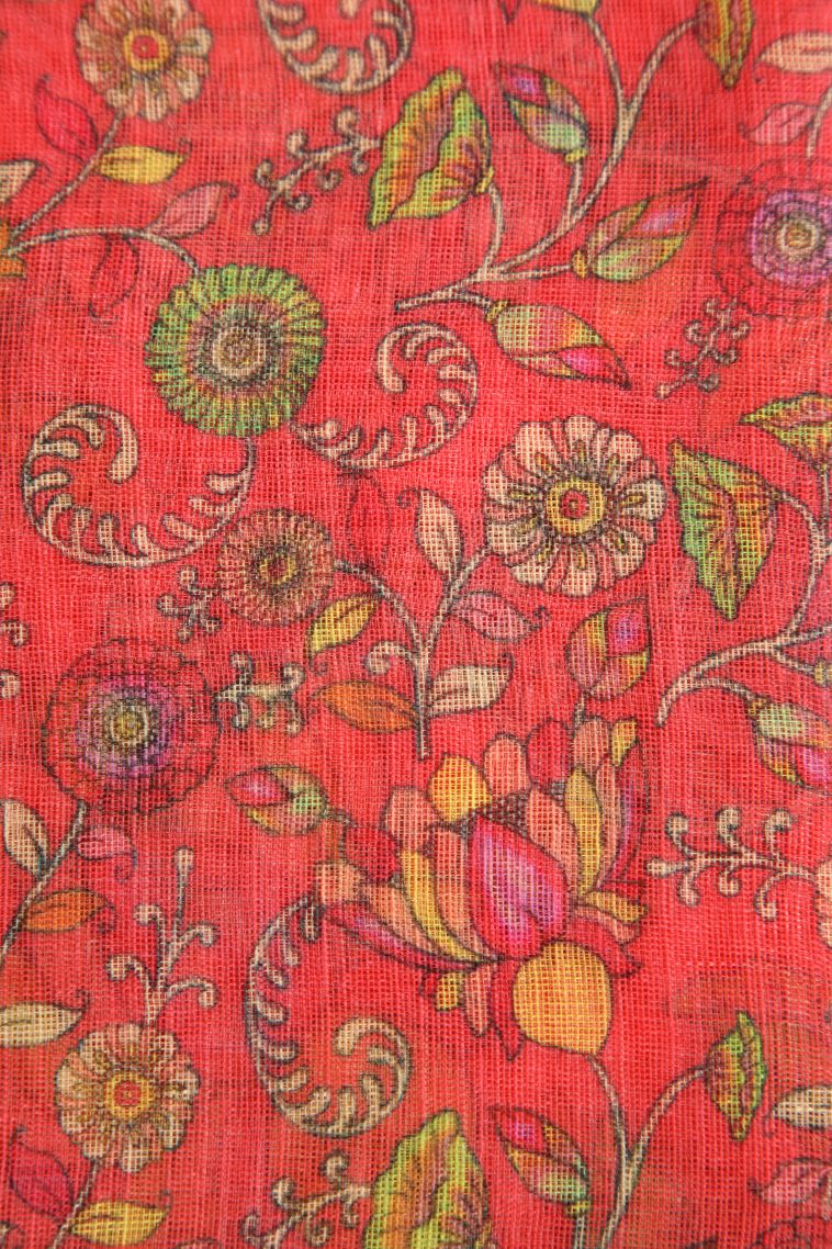 Coral Pink Linen Saree with Without Zari Zari Pathik Motifs view 3