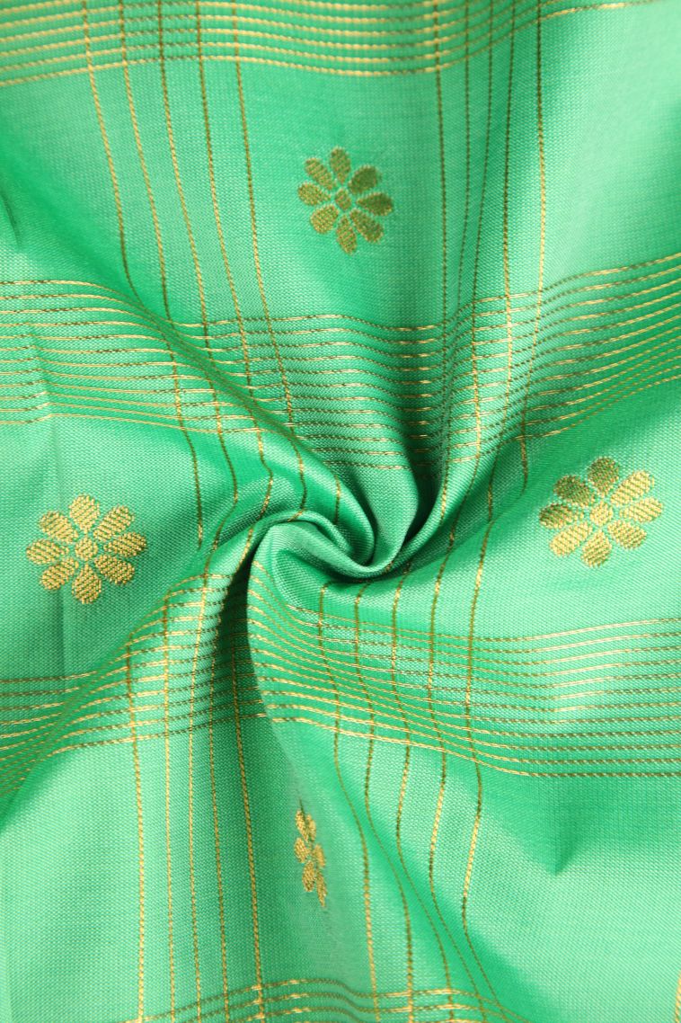 Mint Green Visiri Madippu Silk Sarees with Gold Zari Buttis (small Dots Or Motifs) view 4